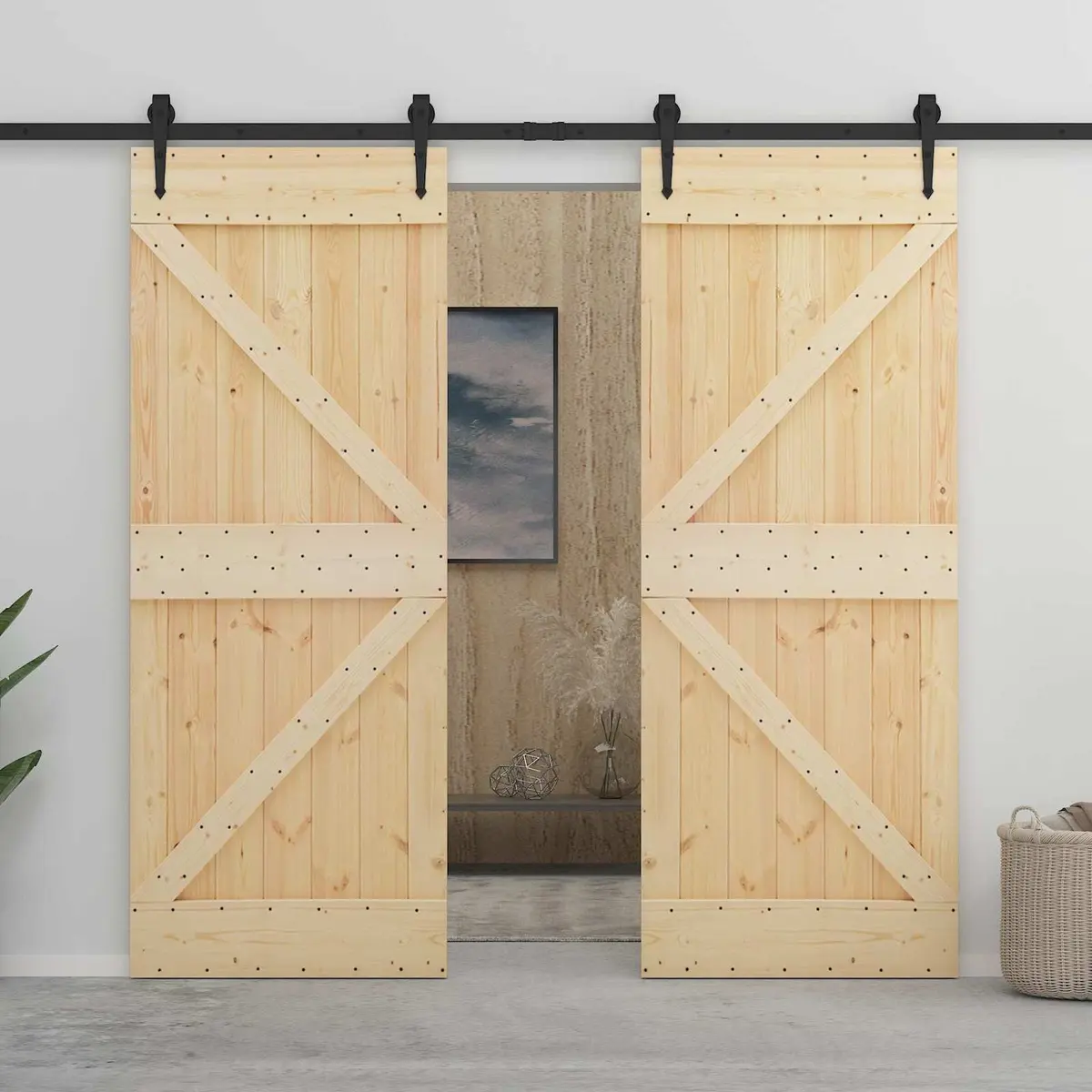 Sliding Door Space-Saving 80 x 210 cm Solid Pine Wood Natural and Black