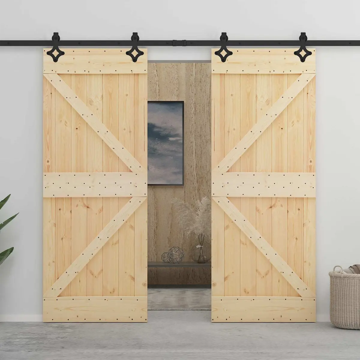 Sliding Door Space-Saving 80 x 210 cm Solid Pine Wood Natural Black