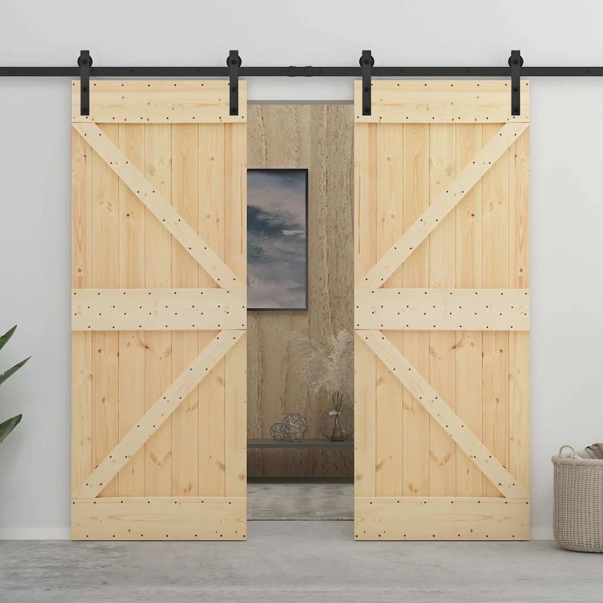 Sliding Door Room Divider 80 x 210 cm Solid Pine Wood Natural Brown