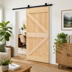 Sliding Door Solid Pine Wood Natural Brown Black 90 x 210 cm Modern Room Divider
