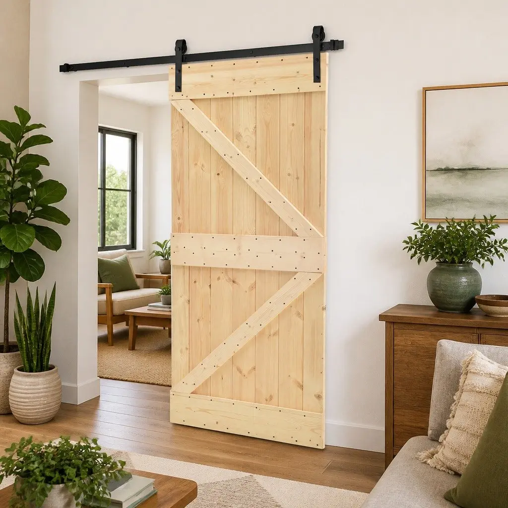 Sliding Door Solid Pine Wood Natural Modern Interior 90 x 210 cm Space-Saving