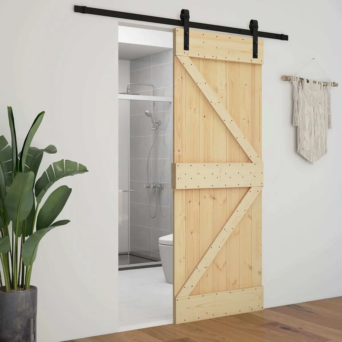 Sliding Door Solid Pine Wood Natural 90 x 210 cm Modern Space-Saving