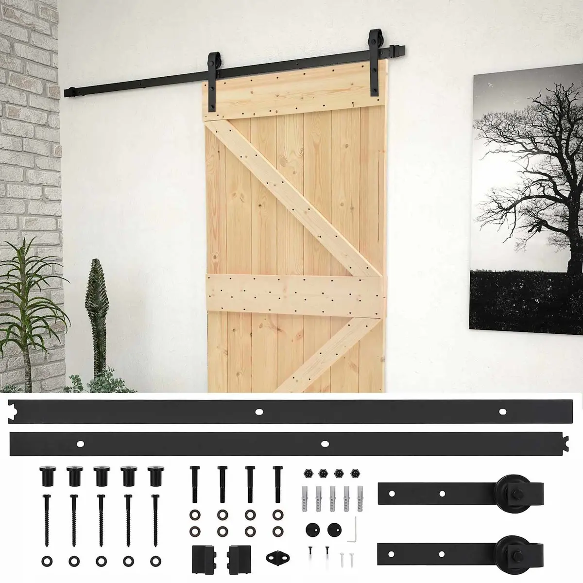 Sliding Door Room Divider 90 x 210 cm Solid Pine Wood Natural Black