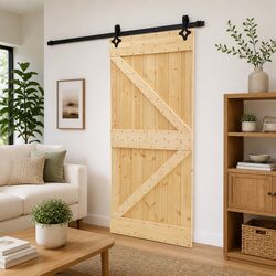Sliding Door 100 x 210 cm Solid Pine Wood Natural Black Modern Space-Saving