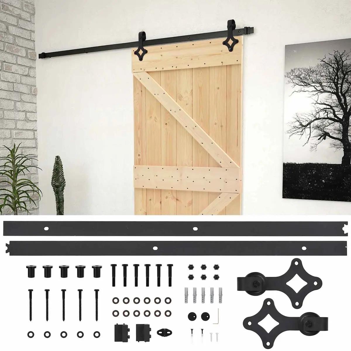 Sliding Door Solid Pine Wood 100 x 210 cm Natural Black Modern Space-Saving
