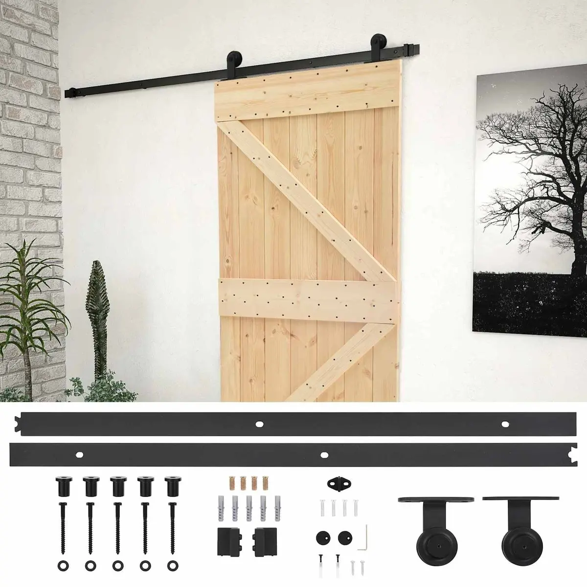 Sliding Door Solid Pine Wood Space Saving 100 x 210 cm Brown
