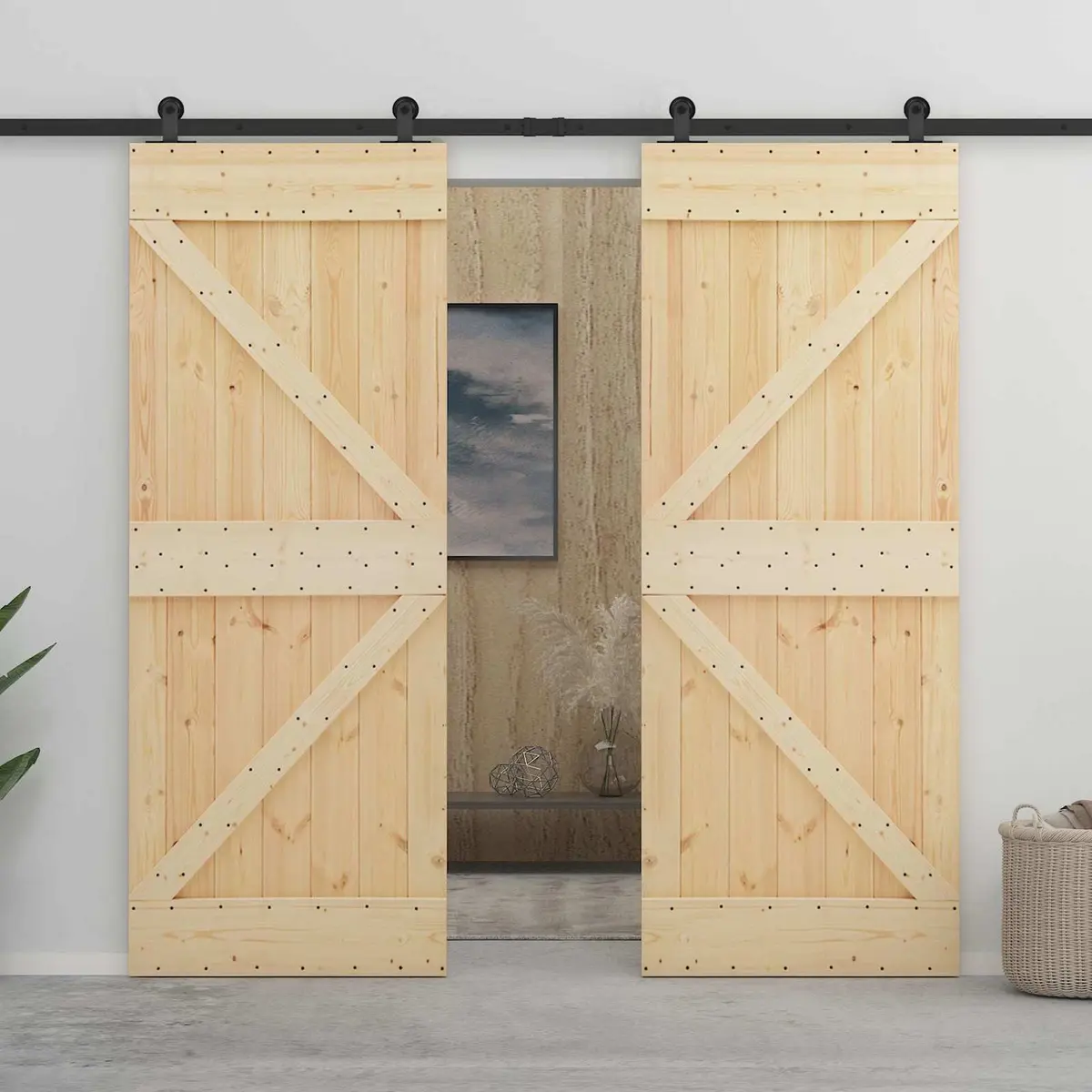 Sliding Door Solid Pine Wood Space Saving 100 x 210 cm Brown