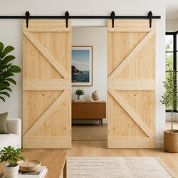 Reliable Sliding Door Set - 80 x 210 cm, Brown Pine Wood