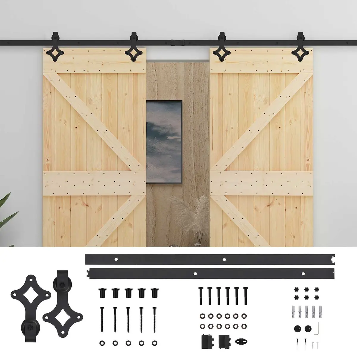 Sliding Door 2 pcs Solid Pine Wood Modern Room Divider Space-Saving Brown