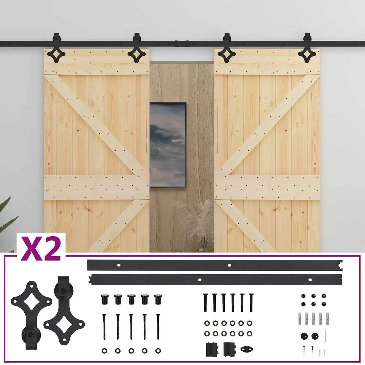 Sliding Door 2 pcs Solid Pine Wood Modern Room Divider Space-Saving Brown