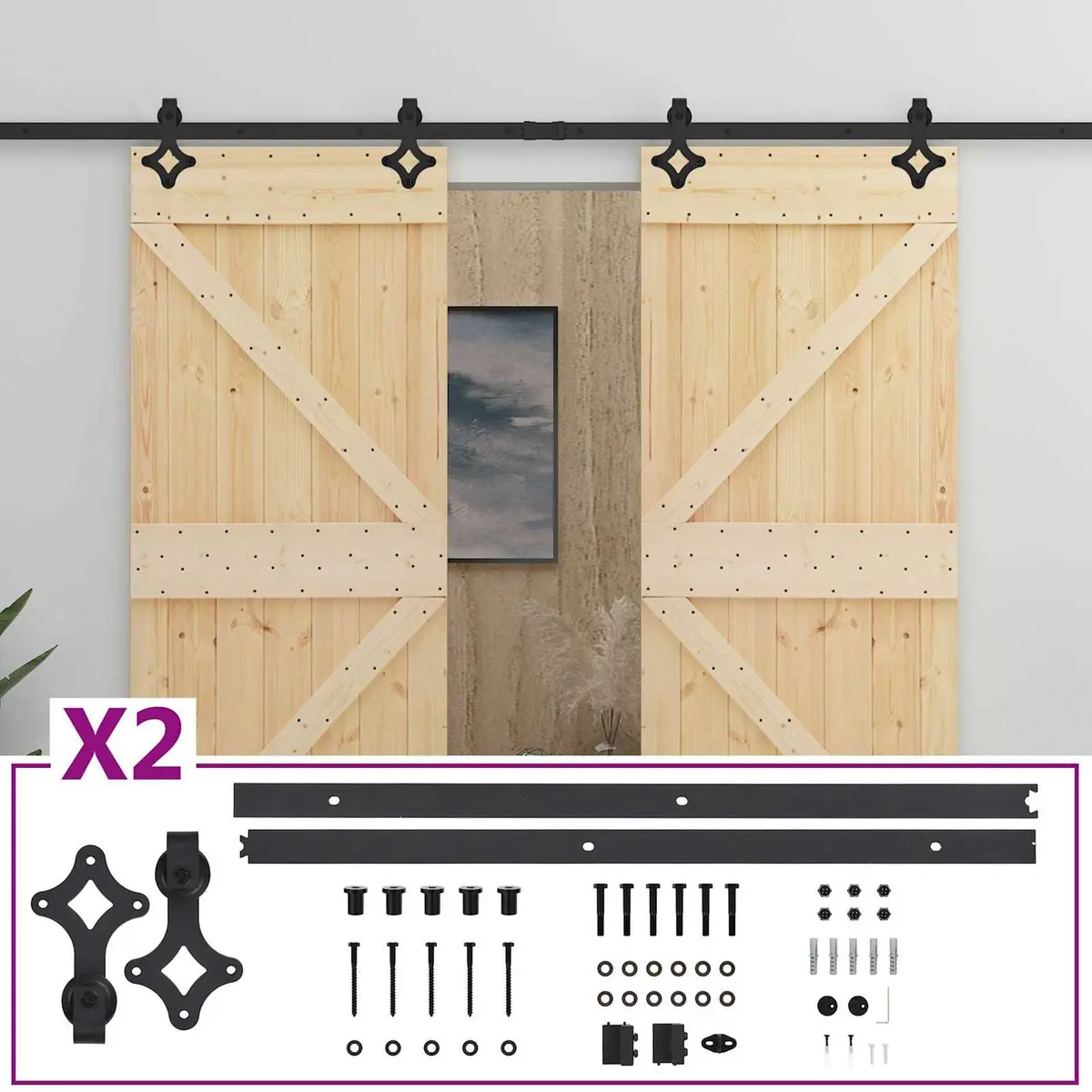 Sliding Door Set 2 pcs 80 x 210 cm Solid Pine Wood Brown Modern Interior Room