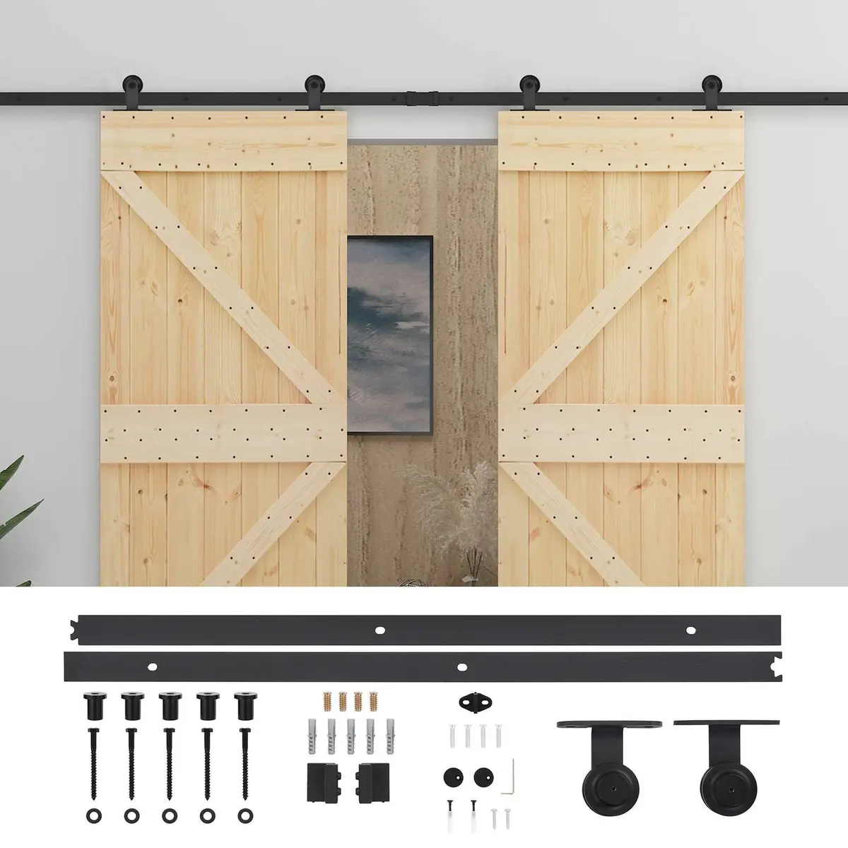 Sliding Door 2 Pcs Solid Pine Wood Modern Room Divider Space Saving Brown