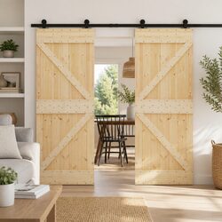 Sliding Door 2 Pcs Solid Pine Wood Space-Saving Modern Interior Room Divider