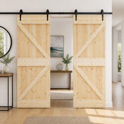 Warm and Practical Pine Wood Sliding Door 90 x 210 cm