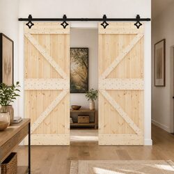 Stylish Sliding Doors: 90x210cm Solid Pine Wood Pair