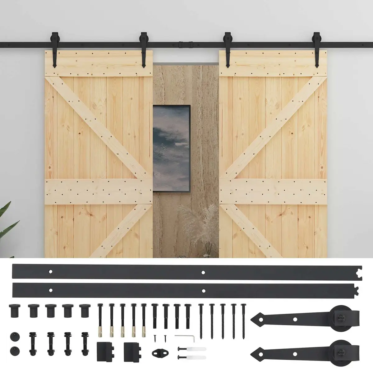 Sliding Door 90 x 210 cm Solid Pine Wood Brown Modern Interior Room