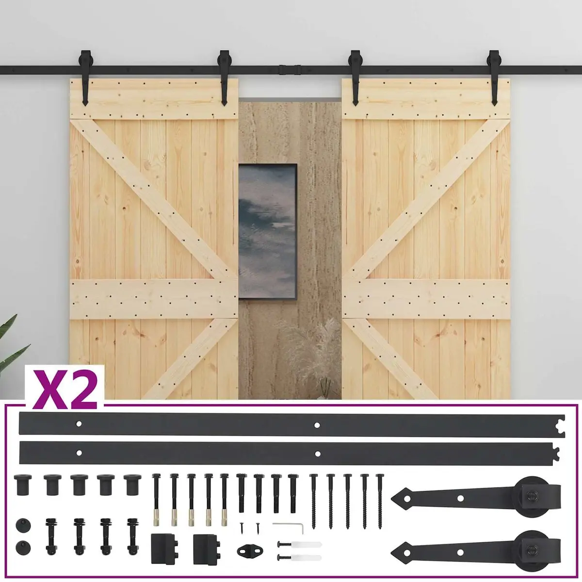 Sliding Door 90 x 210 cm Solid Pine Wood Brown Modern Interior Room