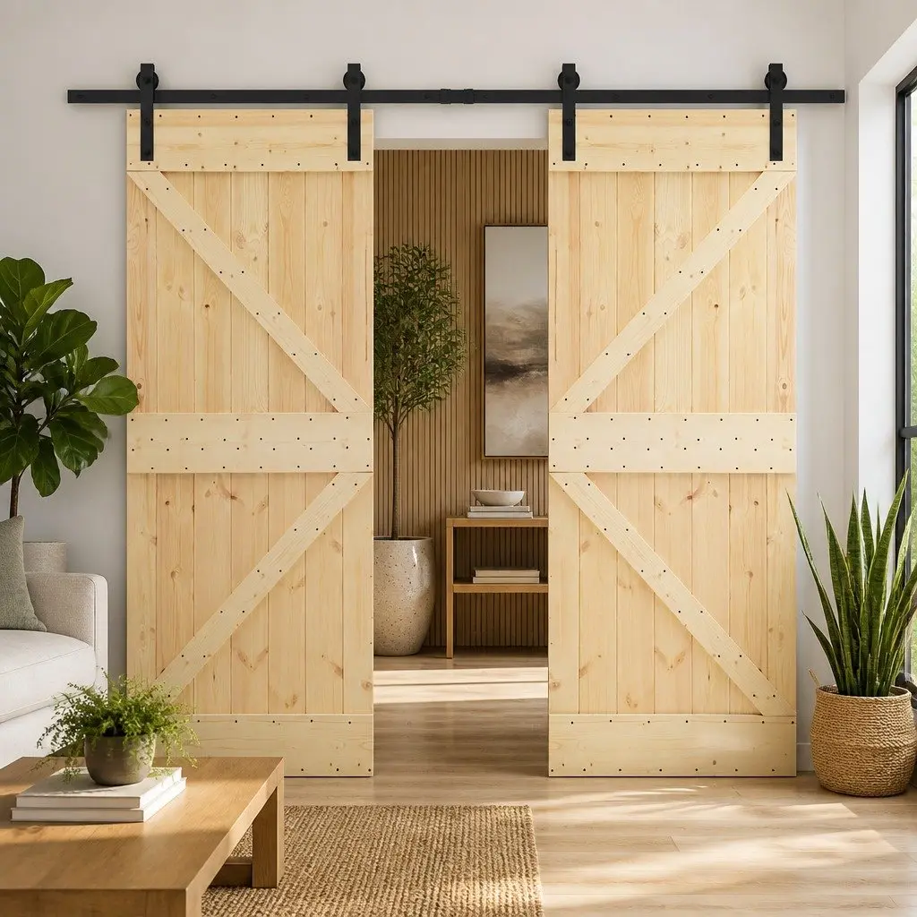 Sliding Door Room Divider 100 x 210 cm Solid Pine Wood Brown 2 pcs