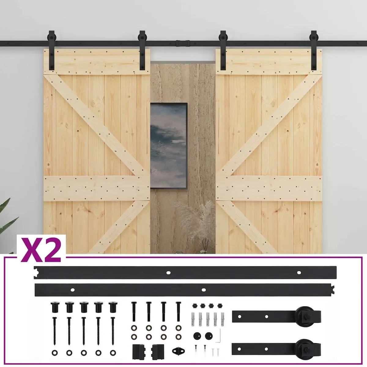 Sliding Door Room Divider 100 x 210 cm Solid Pine Wood Brown 2 pcs