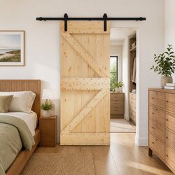 Sliding Door Solid Pine Wood Natural Brown Black 85 x 210 cm Modern Interior