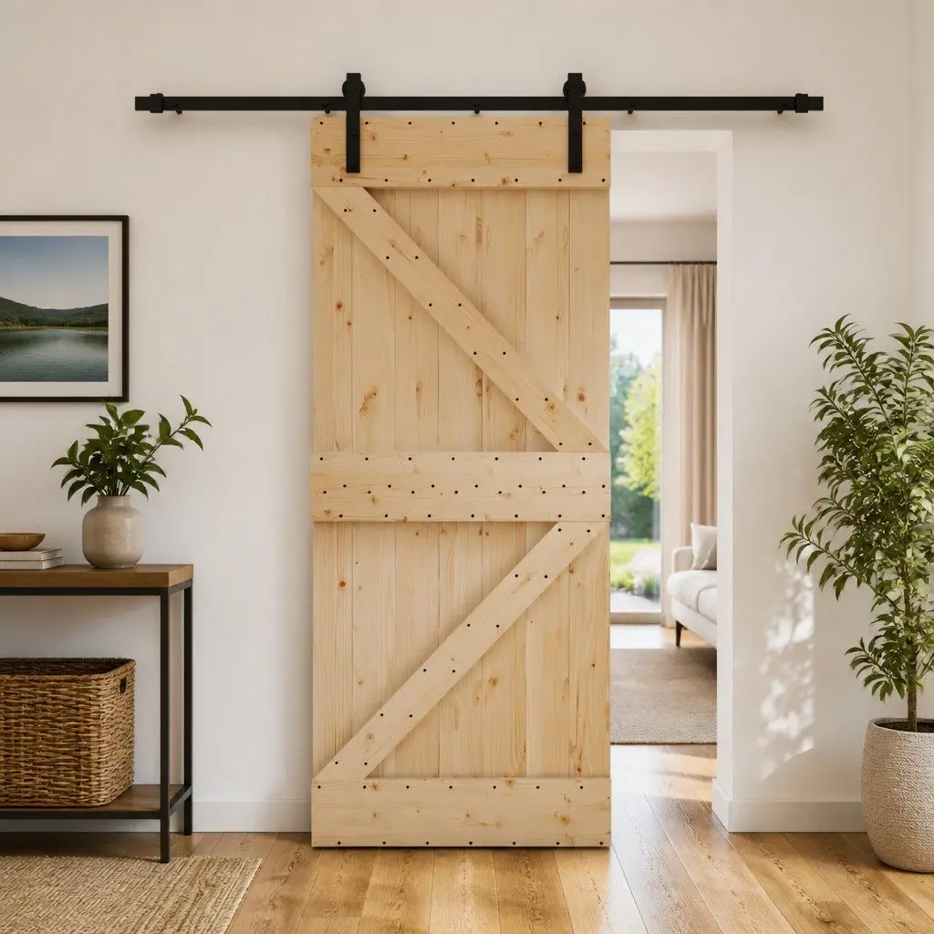 Sliding Door Solid Pine Wood Space-Saving 85 x 210 cm Brown