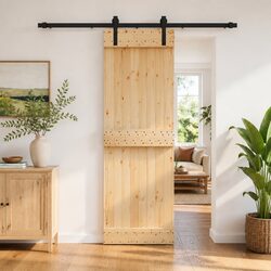 Reliable Natural Brown Pine Wood Sliding Door 70 x 210 cm