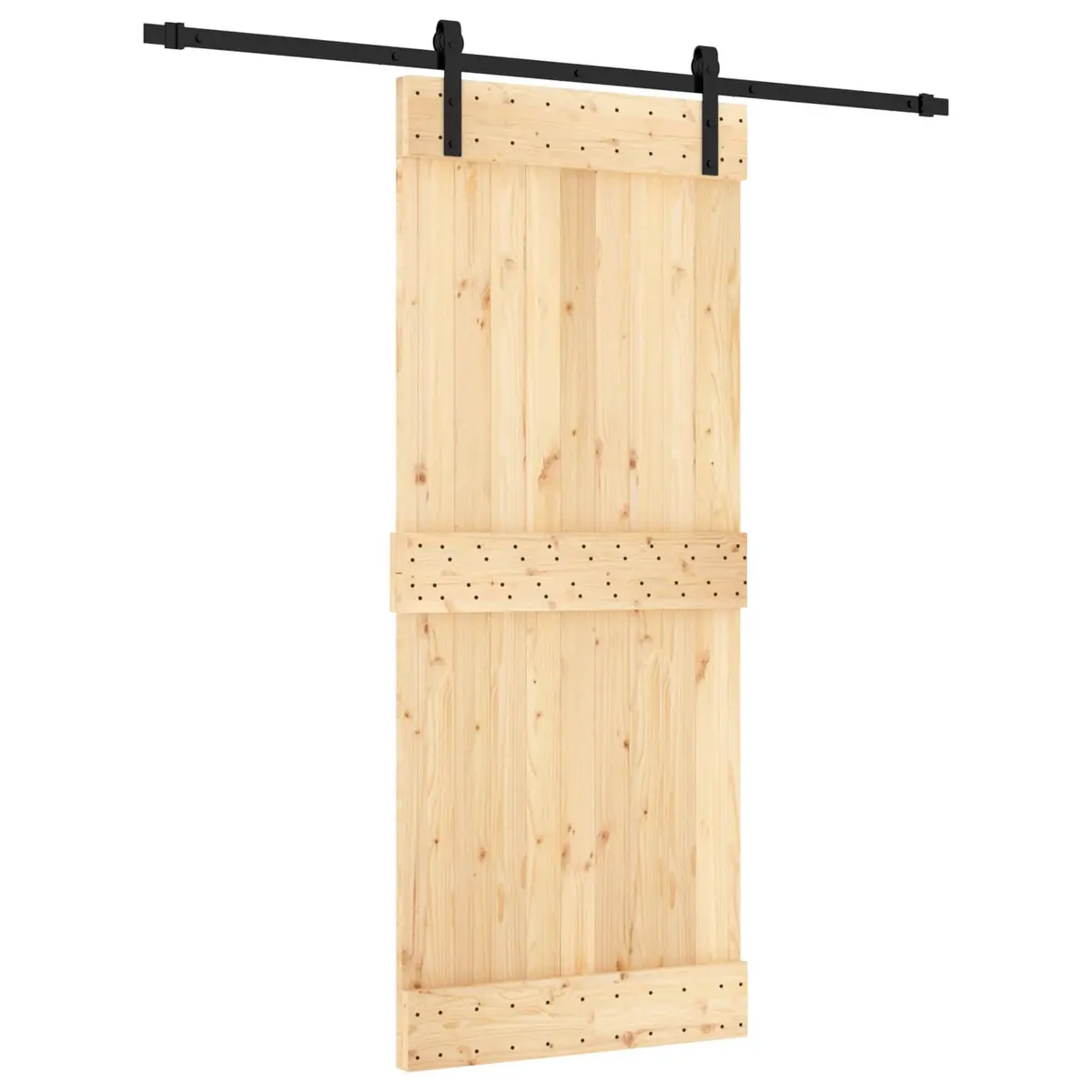 Sliding Door Solid Pine Wood Natural Black 85 x 210 cm Modern Space-Saving