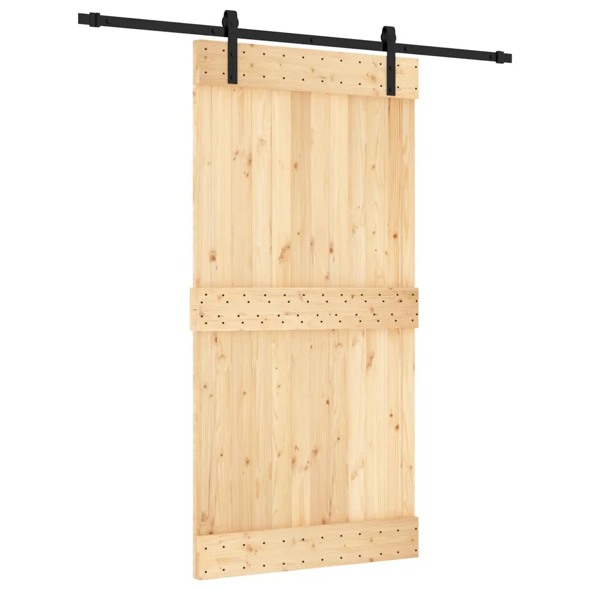 Sliding Door Natural Pine Wood 100 x 210 cm Black Frame Modern Room Divider
