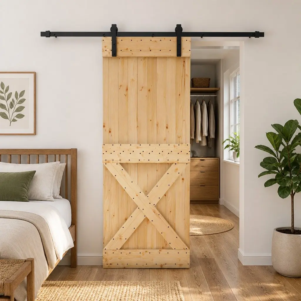 Sliding Door Natural Brown Solid Pine Wood 80 x 210 cm Space-Saving Modern