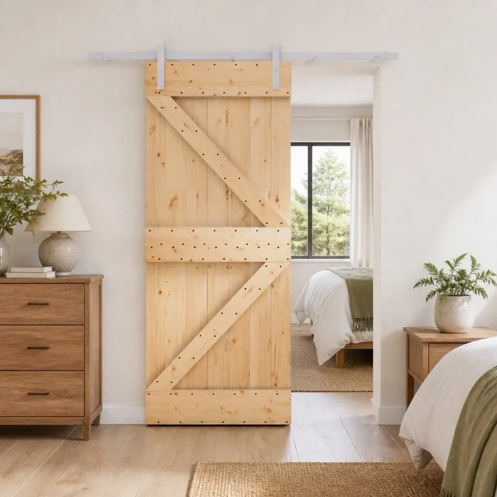 Sliding Door Natural White Solid Pine Wood 85 x 210 cm Modern Room Divider
