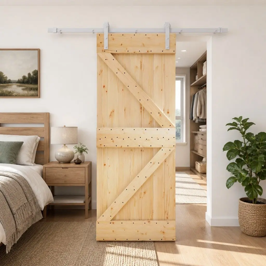 Sliding Door Natural White Solid Pine Wood 80x210cm Modern Interior Room Divider