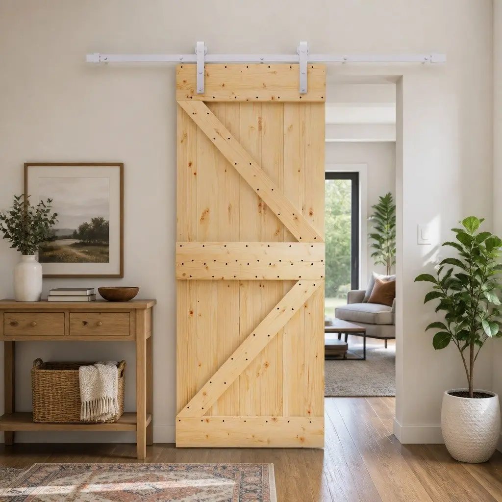 Sliding Door Solid Pine Wood Space-Saving 80 x 210 cm Natural White