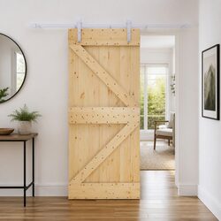 Sliding Door Solid Pine Wood Natural White 90 x 210 cm Modern Interior Space