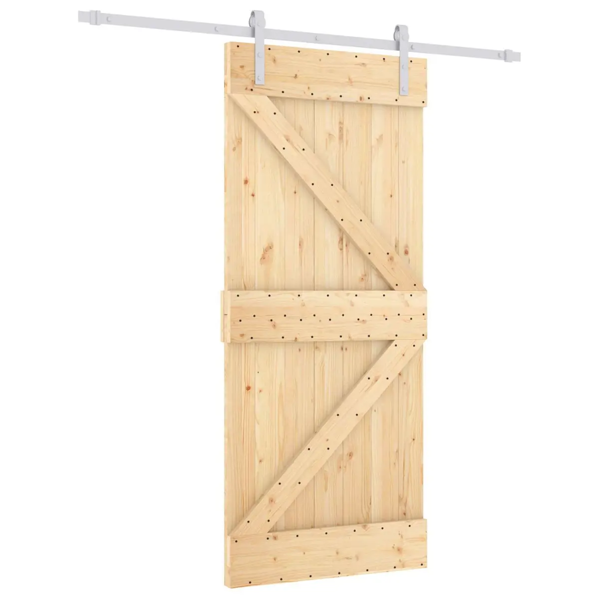 Sliding Door Solid Pine Wood Natural Brown 90 x 210 cm Modern Interior Space