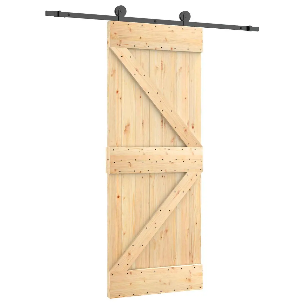 Sliding Door Natural Black 85 x 210 cm Solid Pine Wood Modern Room Divider