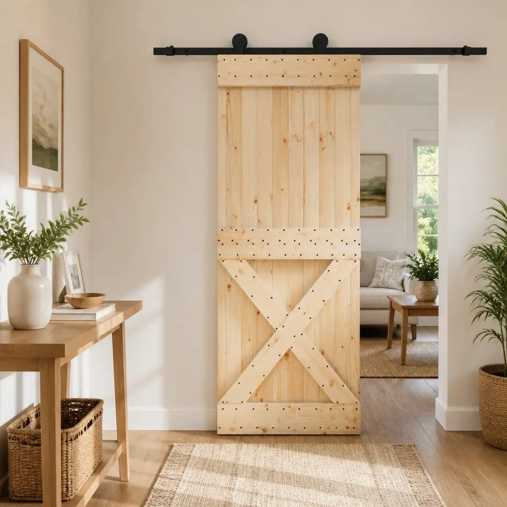 Sliding Door Space-Saving 80 x 210 cm Natural Wood Brown