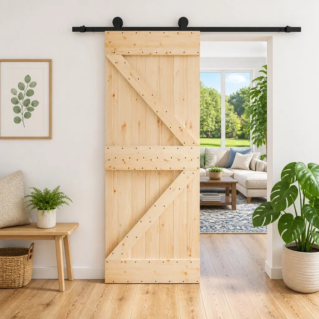 Sliding Door Natural Solid Pine Wood 70x210cm Space-Saving Room Divider Brown