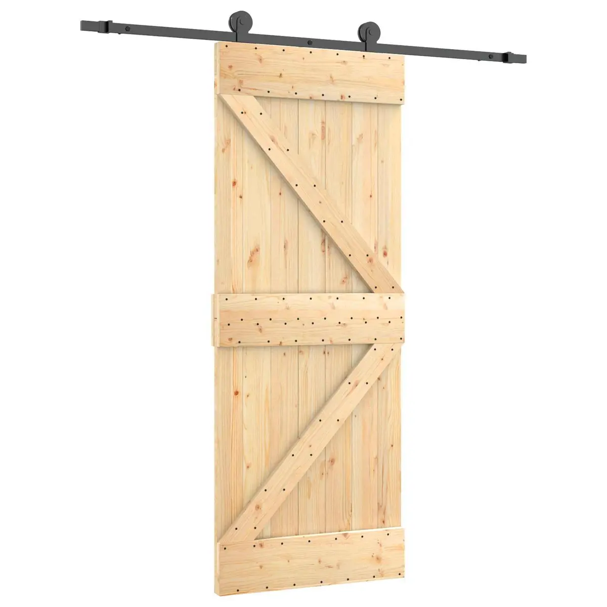 Sliding Door Natural Black Solid Pine Wood 85 x 210 cm Modern Room Divider