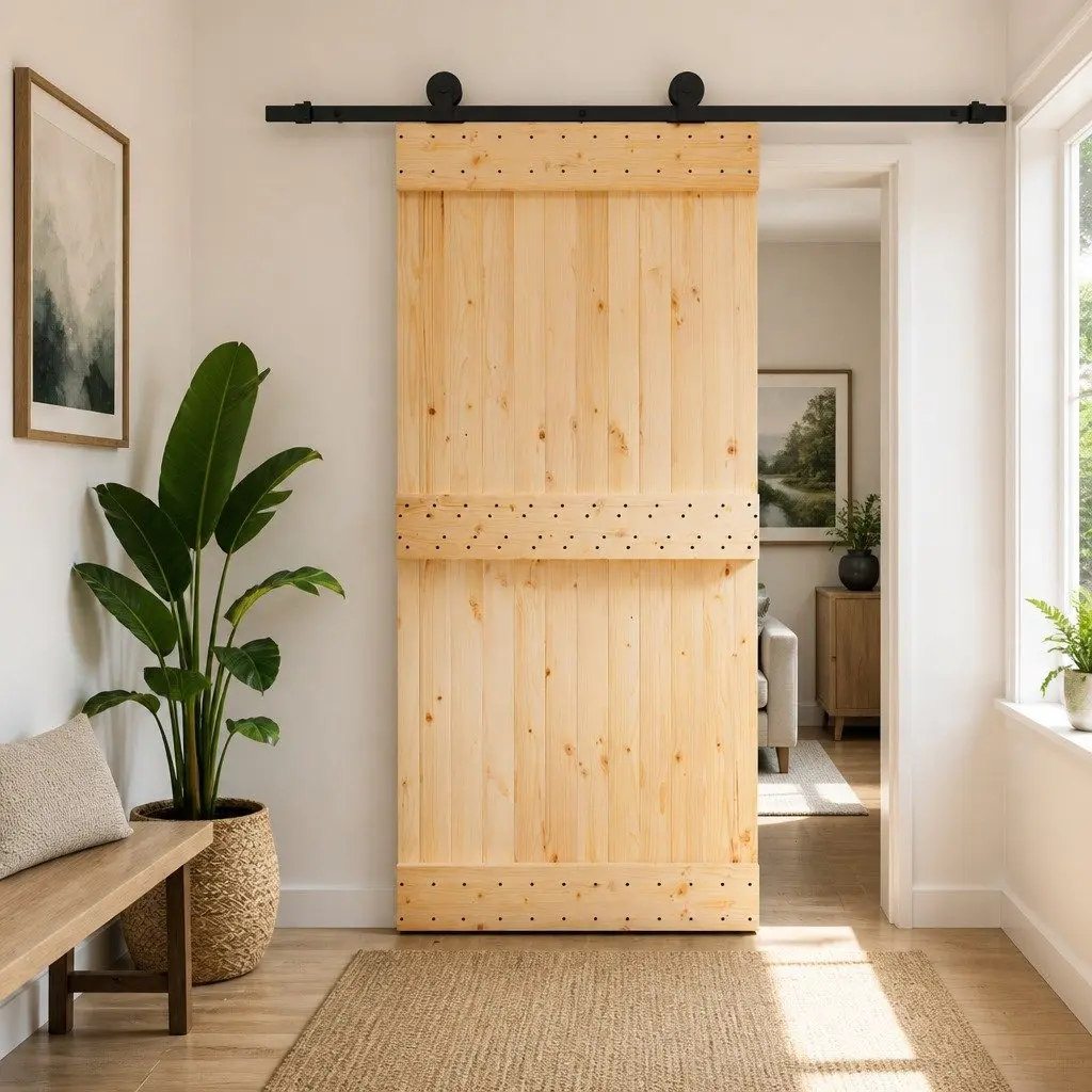 Sliding Door Solid Pine Wood Modern Space-Saving 95x210cm Brown