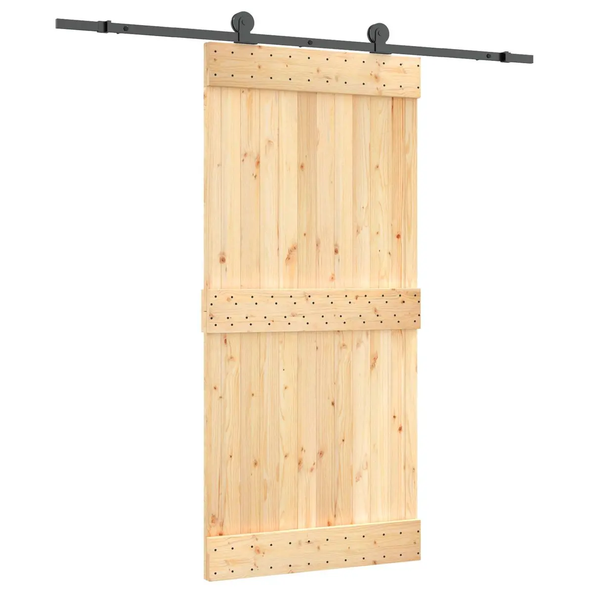 Sliding Door Solid Pine Wood Modern Space-Saving 95x210cm Brown