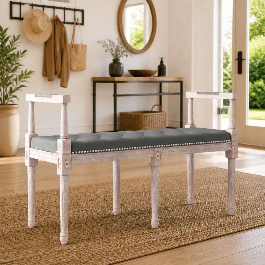 Grey Fabric Bench