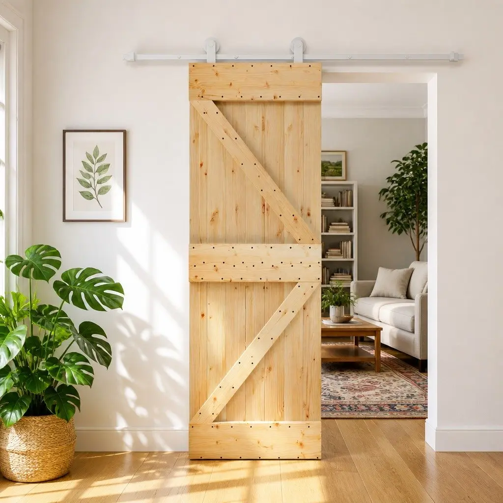 Sliding Door Solid Pine Wood Space-Saving 70x210cm Natural White