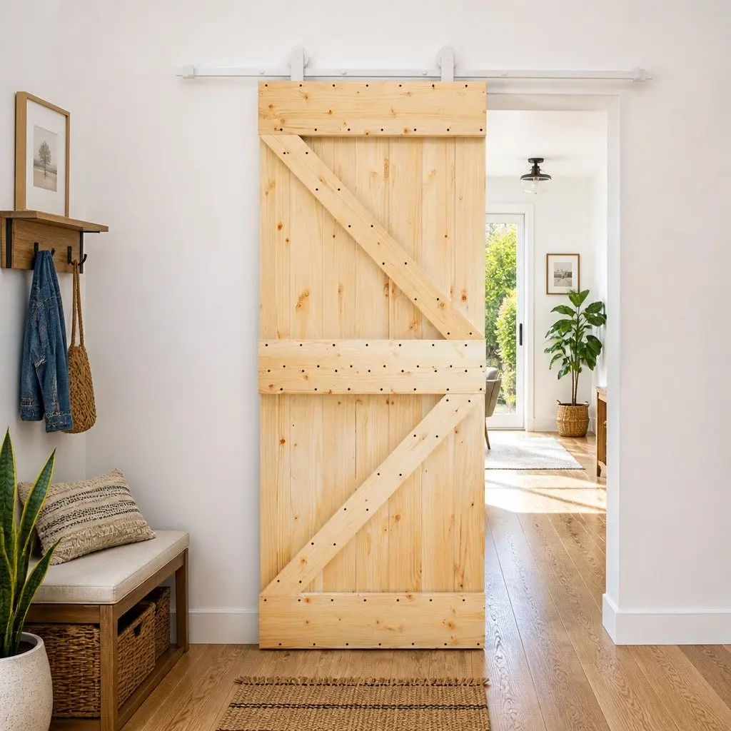 Sliding Door Natural Solid Pine Wood Space-Saving 85 x 210 cm Brown