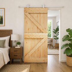 Sliding Door Natural White 90 x 210 cm Solid Pine Wood Modern Interior Room