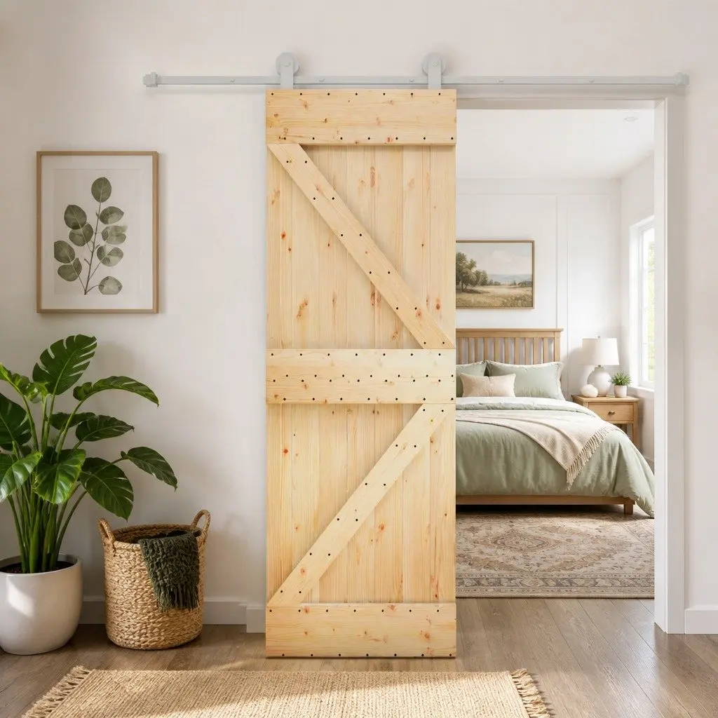 Sliding Door Room Divider Natural White Solid Pine Wood 70 x 210 cm