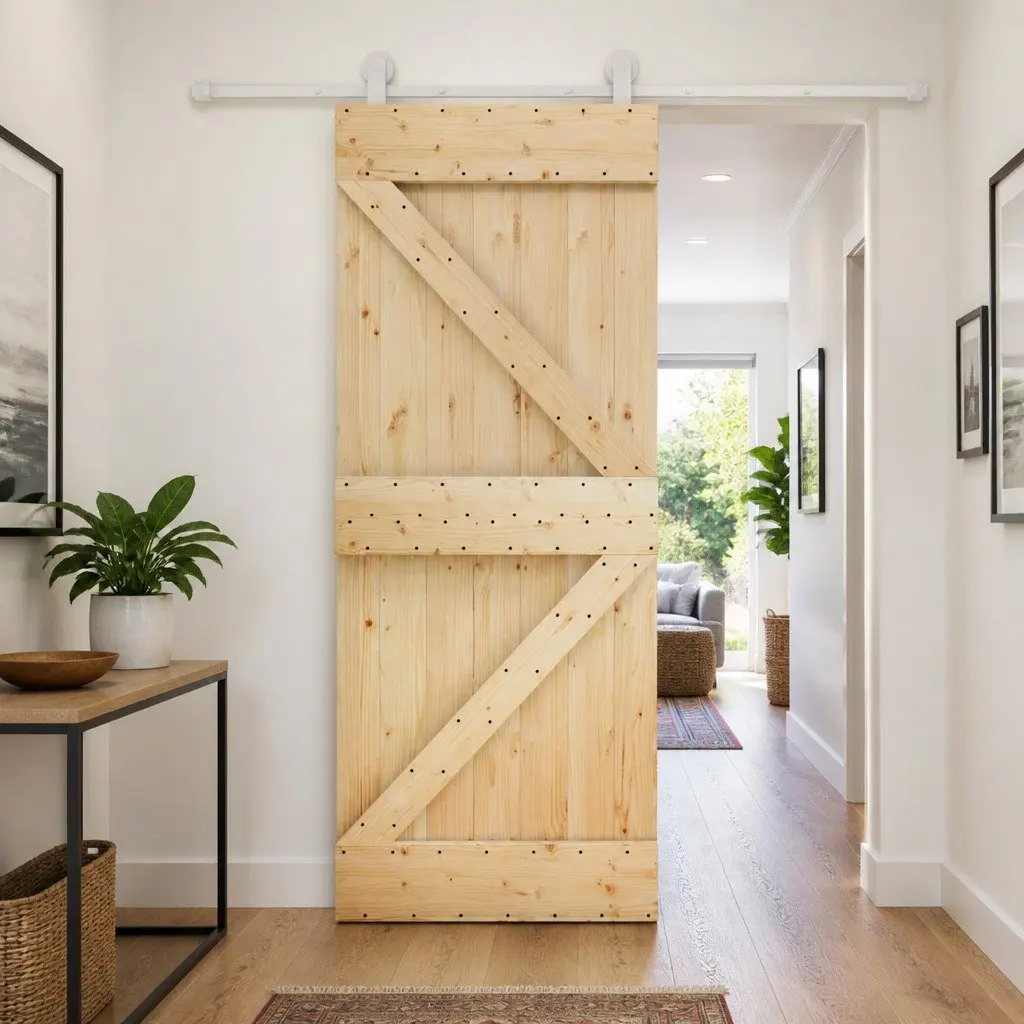 Sliding Door Solid Pine Wood Space-Saving 85 x 210 cm Natural White Minimalist