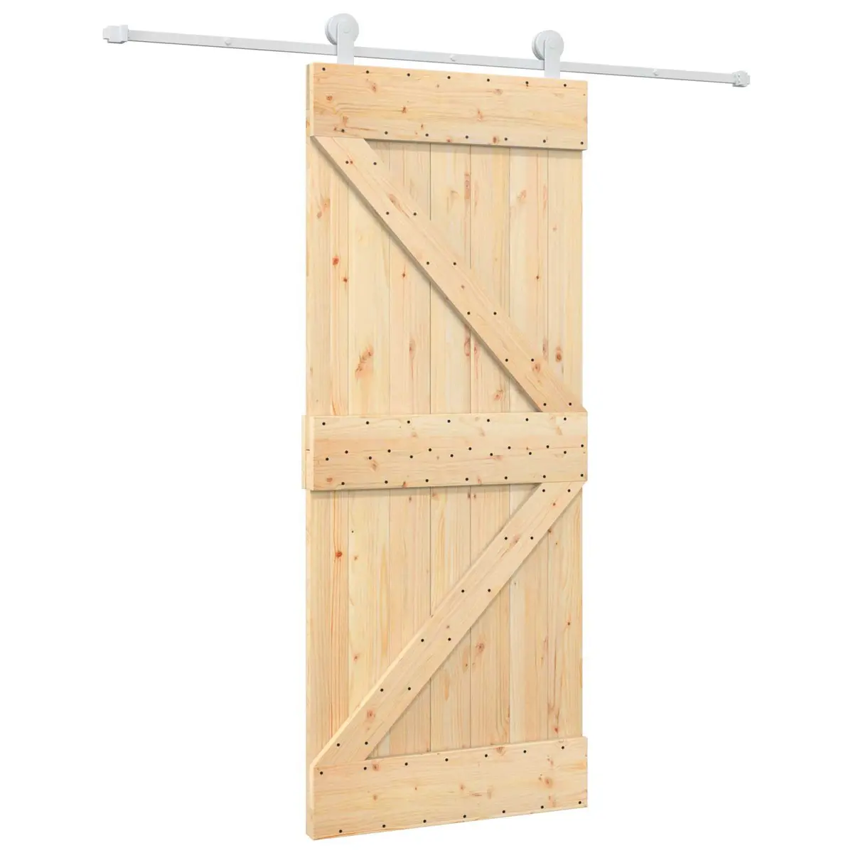 Sliding Door Solid Pine Wood Space-Saving 85 x 210 cm Natural White Minimalist