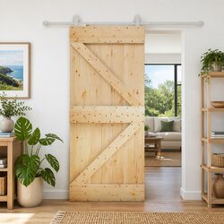 Sliding Door Solid Pine Wood Natural White Modern Room Divider Space Saving