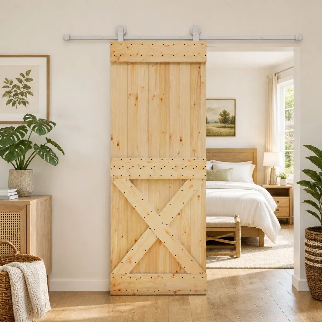Sliding Door Modern Room Divider 80 x 210 cm Solid Pine Wood Natural Brown