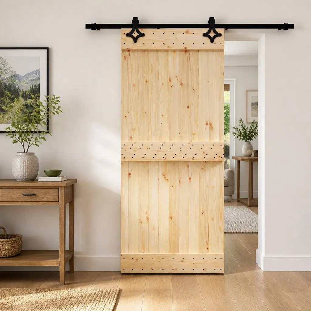 Sliding Door Space-Saving Interior Room Divider 90 x 210 cm Natural Wood Brown